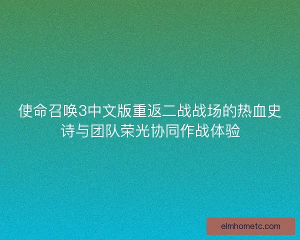 使命召唤3中文版重返二战战场的热血史诗与团队荣光协同作战体验