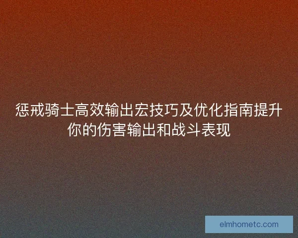 惩戒骑士高效输出宏技巧及优化指南提升你的伤害输出和战斗表现